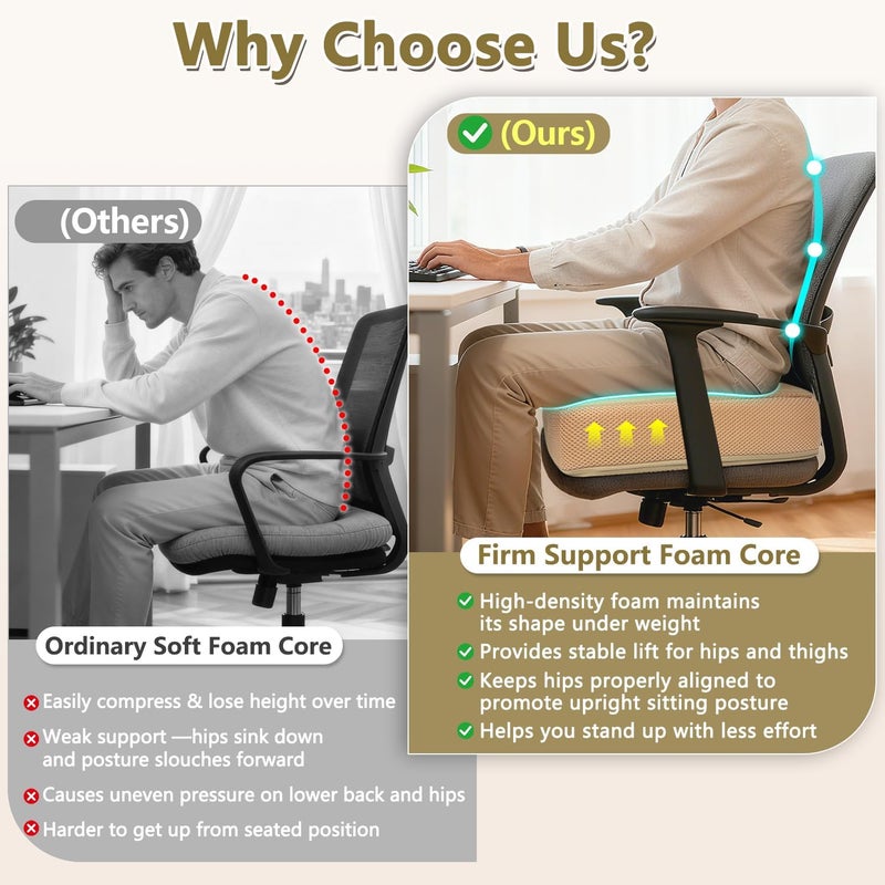 ECISZ Extra Thick Chair Cushion, Adult Booster Seat Cushion, Easy Rise for Elderly, Office Chair Booster Seat Elevation Pillow Extra Firm Riser Supportive Lift Cushion with Carry Handle - Image 4